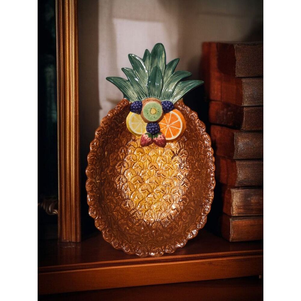Fitz and Floyd Tango Collection Pineapple Bowl Vintage Rare 11"×19"
